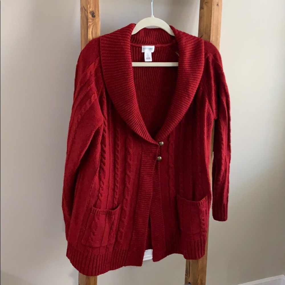 Red Maternity cable knit Cardigan